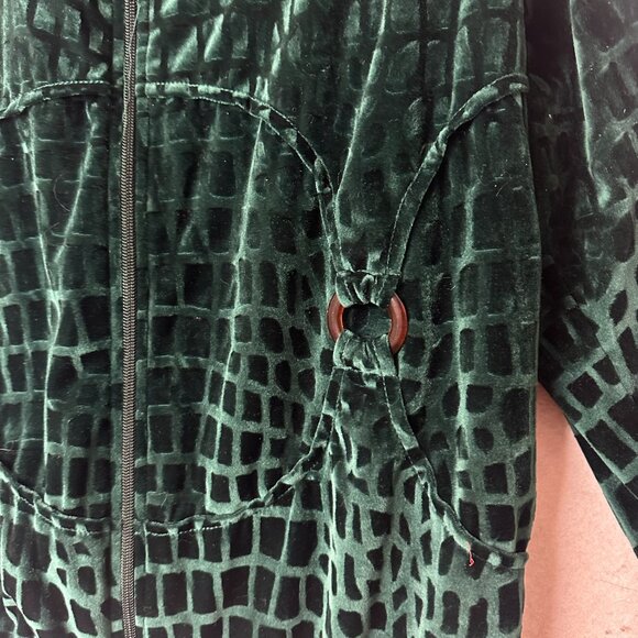 Vtg Adolfo Exclusive jacker sz L Green Crushed Velvet Zip Front giraffe print - Picture 2 of 6